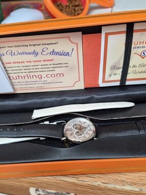 Stuhrling Original Skeleton Watch with Black and White Straps